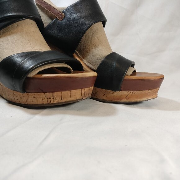 Corso Como Two-Tone Black and Brown Leather Cork Wedges 9.5 - Worn Once! - Picture 5 of 11